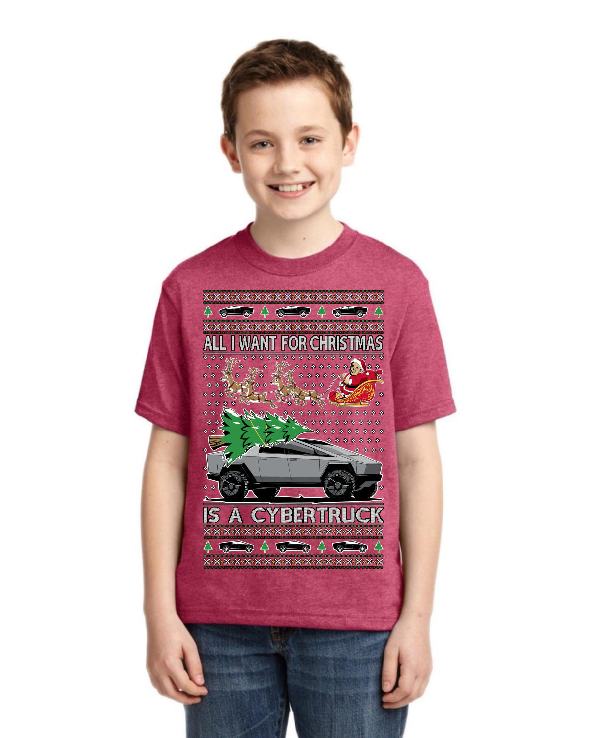 All I Want for Christmas is a Cybertruck Funny Tech Ugly Christmas Unisex Boys Girls Graphic Youth T-shirt