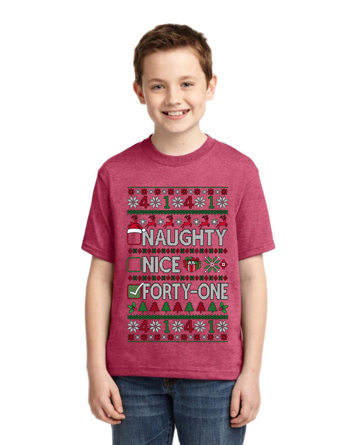 Naughty Nice 4 1 Checklist Ugly Christmas Sweater For Kids | Unisex Boys Girls Graphic Youth T-Shirt