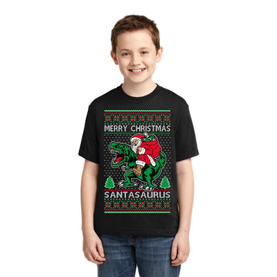 Santasaurus Dinosaur Santa Merry Christmas Christmas Unisex Boys Girls Graphic Youth T-Shirt