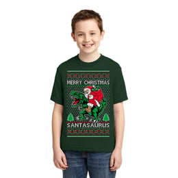 Santasaurus Dinosaur Santa Merry Christmas Christmas Unisex Boys Girls Graphic Youth T-Shirt