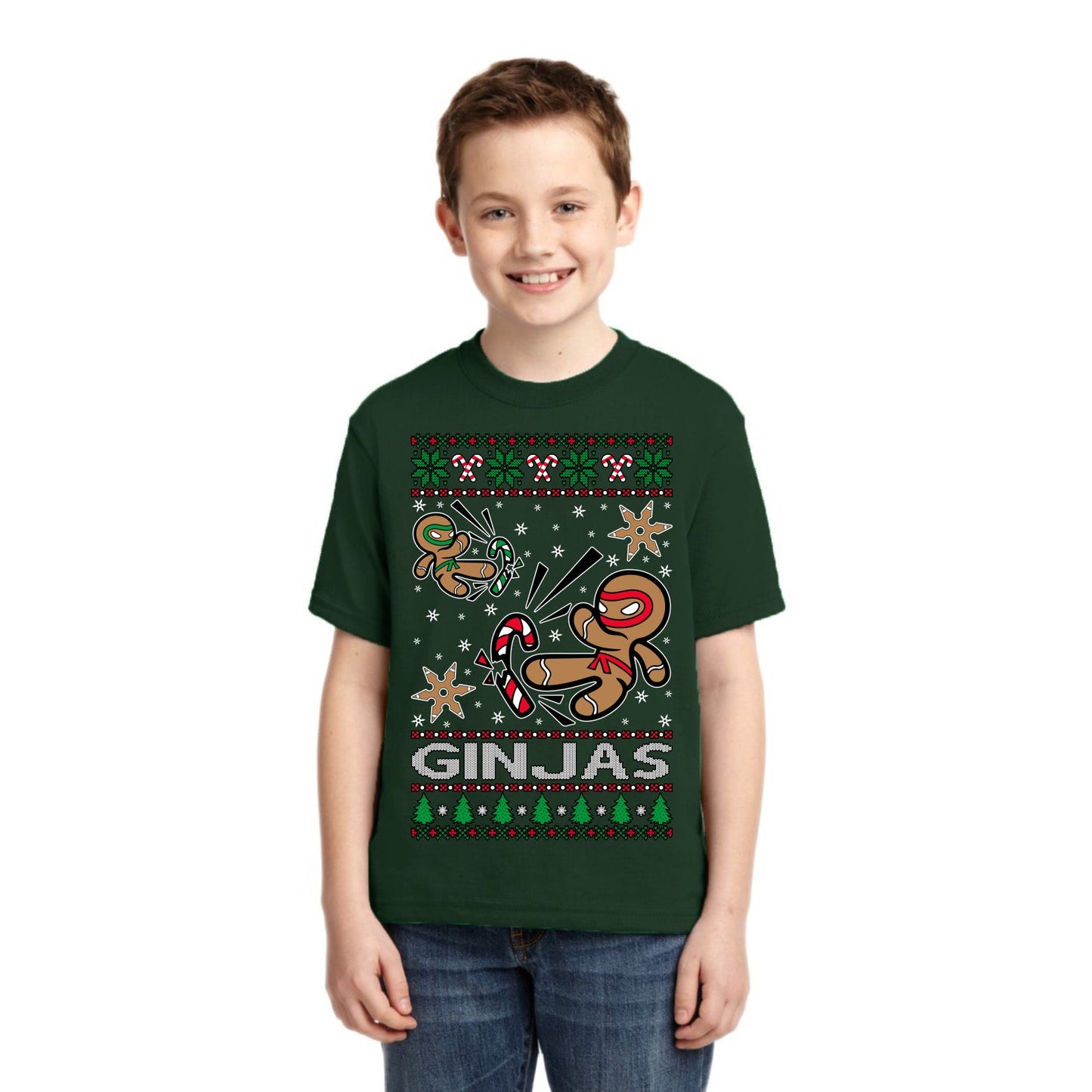 Ginjas Gingerbread Ninjas Christmas Unisex Boys Girls Graphic Youth T-Shirt