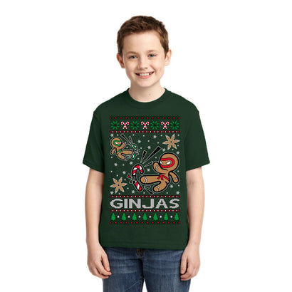 Ginjas Gingerbread Ninjas Christmas Unisex Boys Girls Graphic Youth T-Shirt