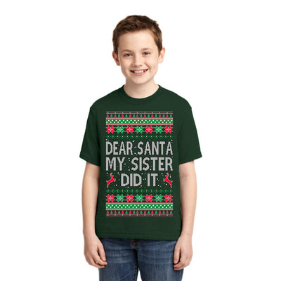 Dear Santa My Sister Did It Christmas Unisex Boys Girls Graphic Youth T-Shirt