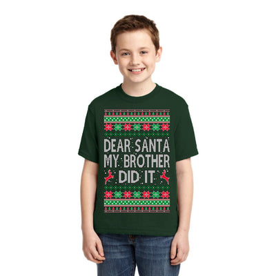 Dear Santa My Brother Did It Christmas Unisex Boys Girls Graphic Youth T-Shirt