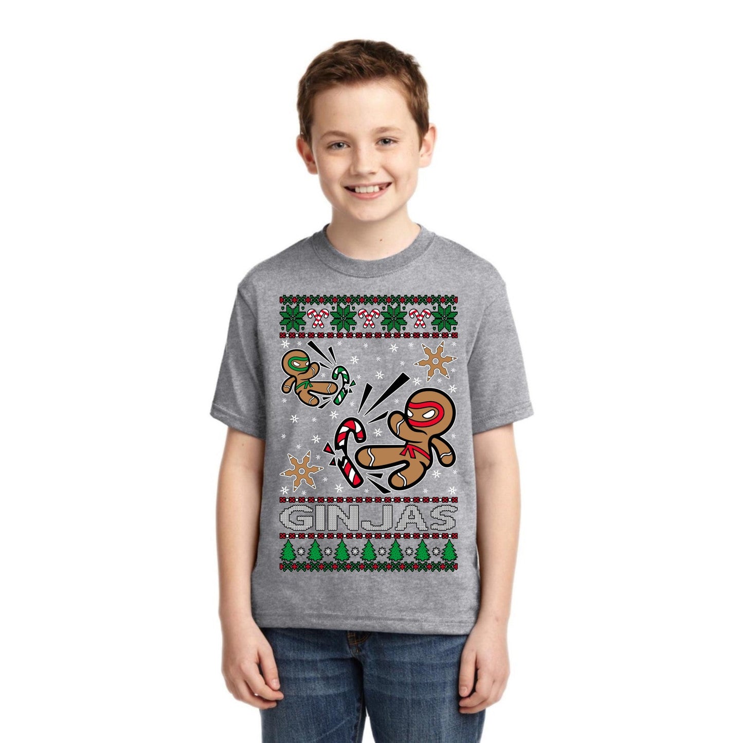 Ginjas Gingerbread Ninjas Christmas Unisex Boys Girls Graphic Youth T-Shirt