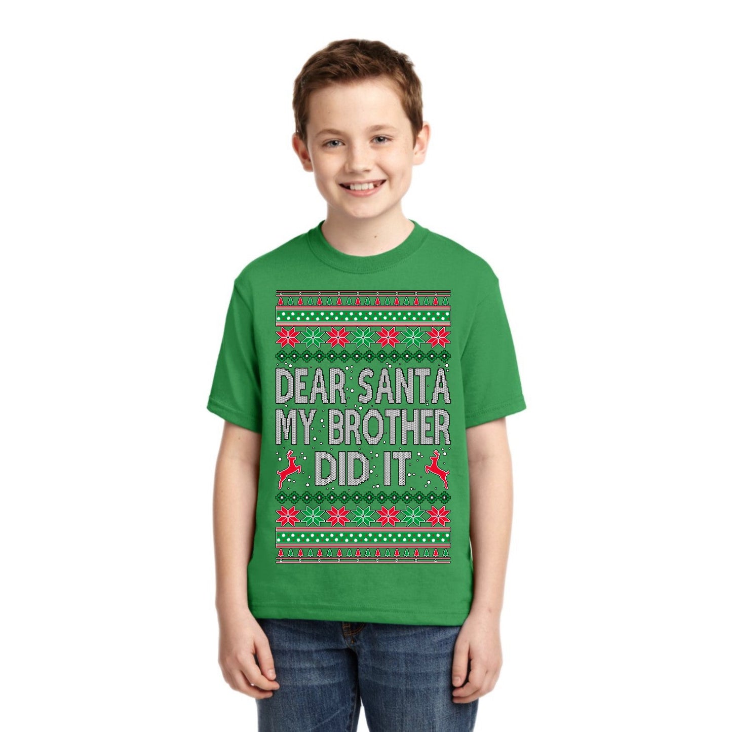 Dear Santa My Brother Did It Christmas Unisex Boys Girls Graphic Youth T-Shirt