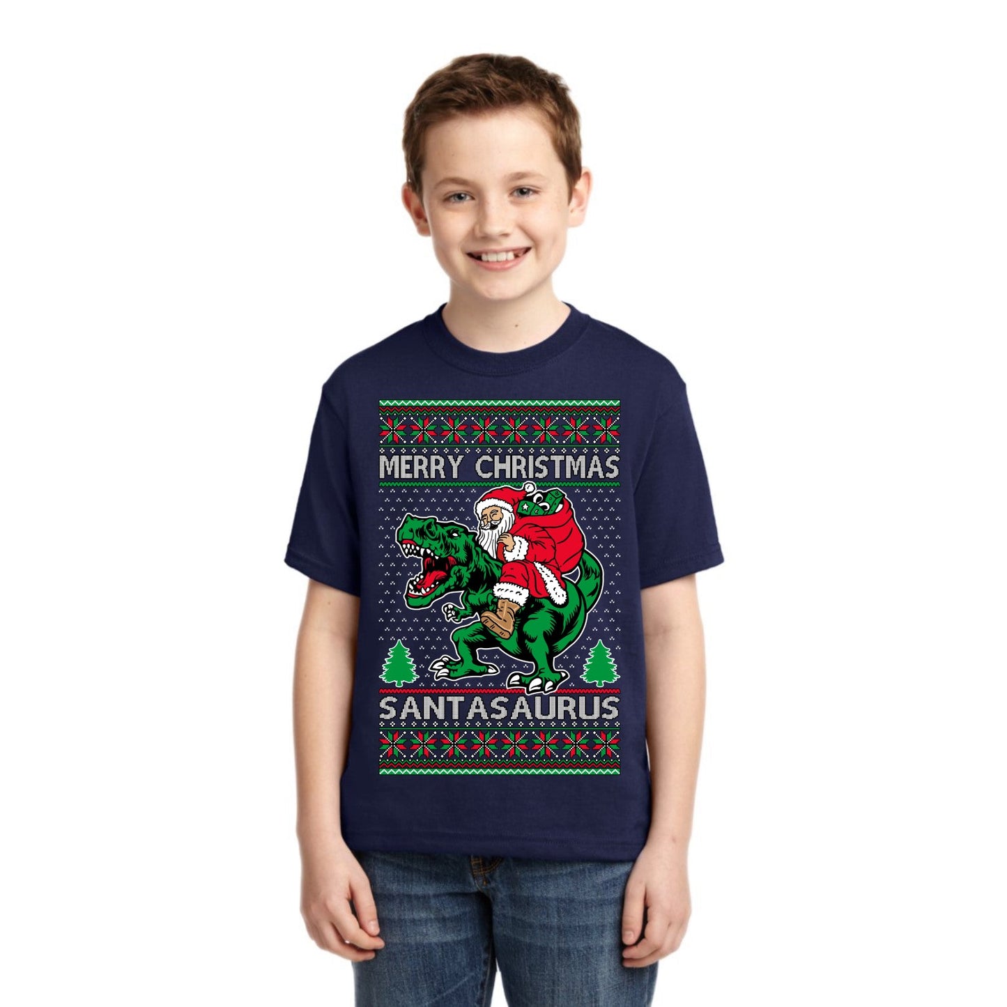 Santasaurus Dinosaur Santa Merry Christmas Christmas Unisex Boys Girls Graphic Youth T-Shirt