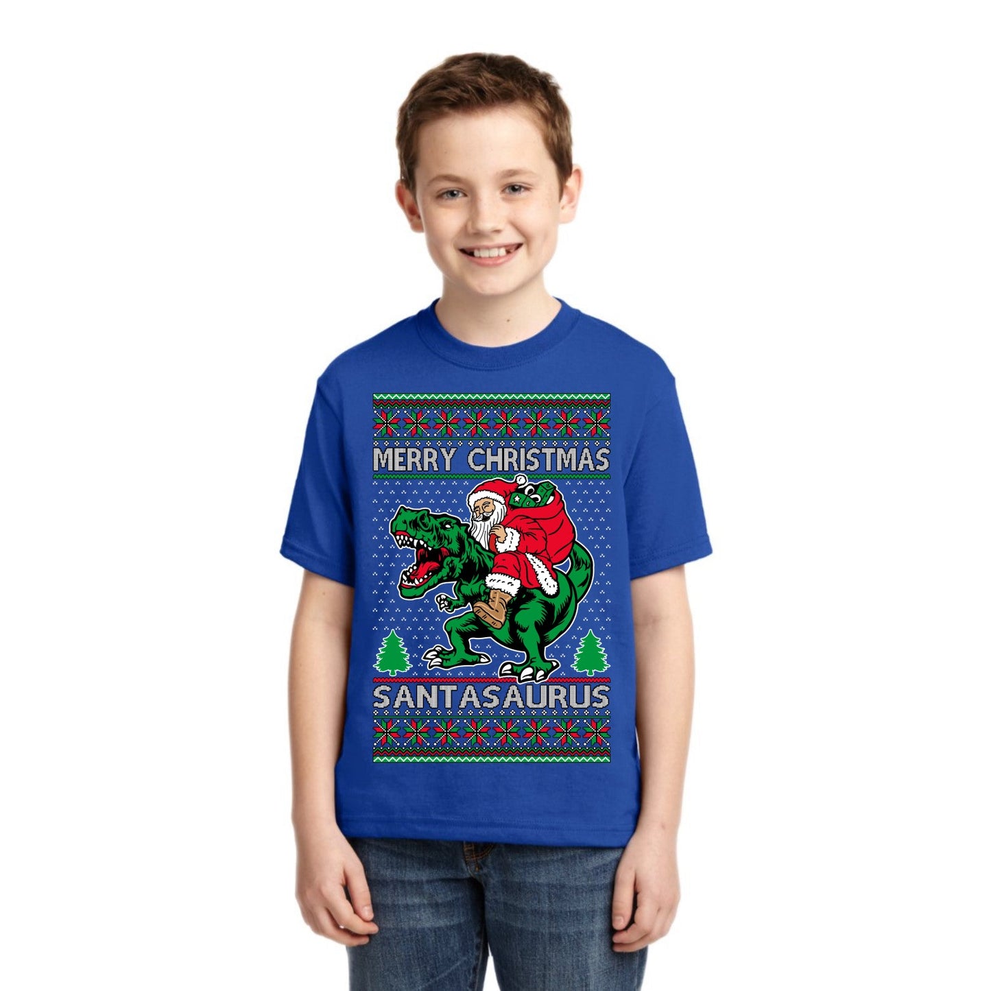 Santasaurus Dinosaur Santa Merry Christmas Christmas Unisex Boys Girls Graphic Youth T-Shirt