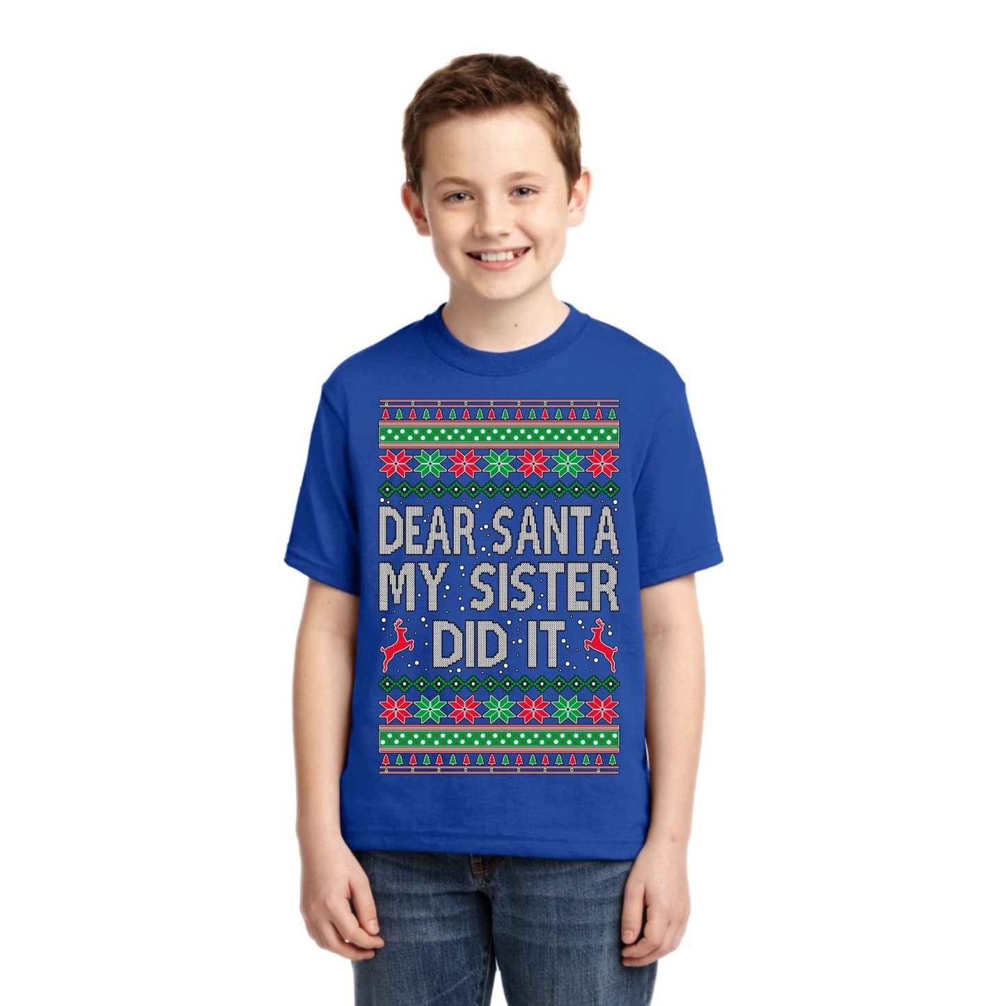 Dear Santa My Sister Did It Christmas Unisex Boys Girls Graphic Youth T-Shirt