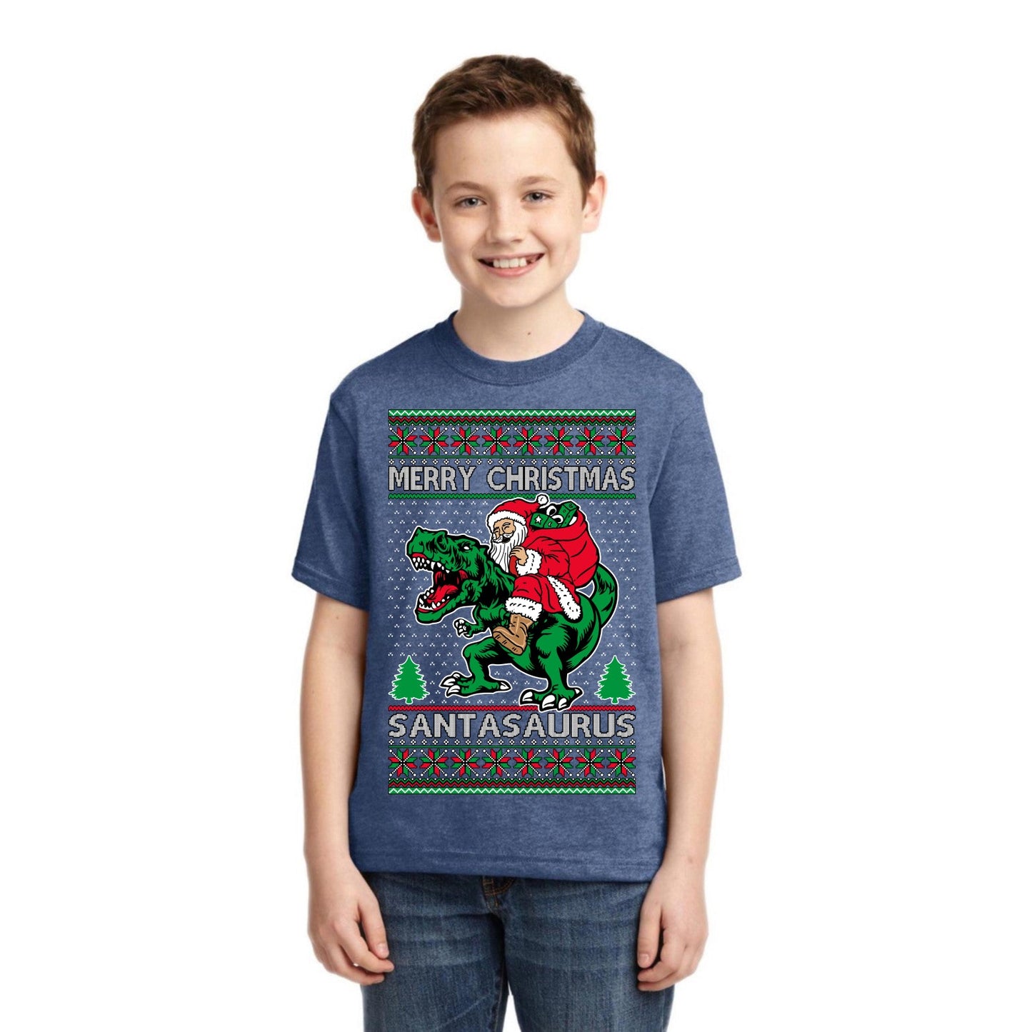 Santasaurus Dinosaur Santa Merry Christmas Christmas Unisex Boys Girls Graphic Youth T-Shirt