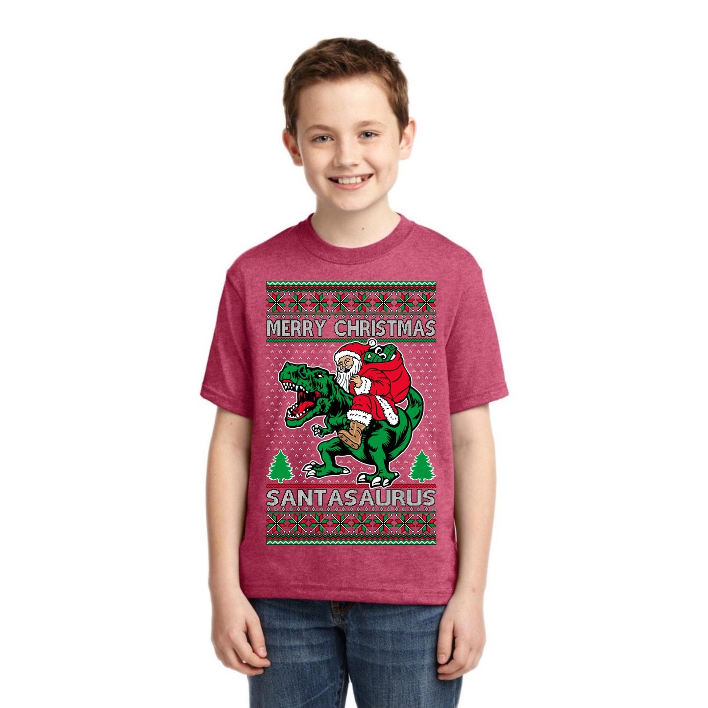 Santasaurus Dinosaur Santa Merry Christmas Christmas Unisex Boys Girls Graphic Youth T-Shirt