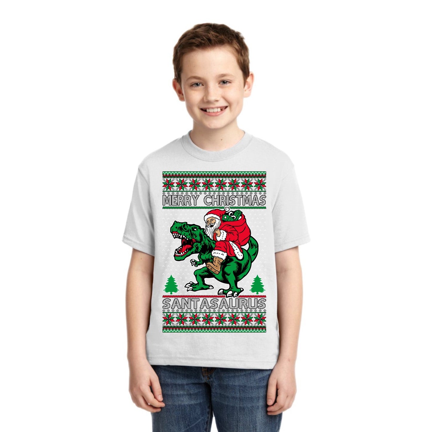Santasaurus Dinosaur Santa Merry Christmas Christmas Unisex Boys Girls Graphic Youth T-Shirt