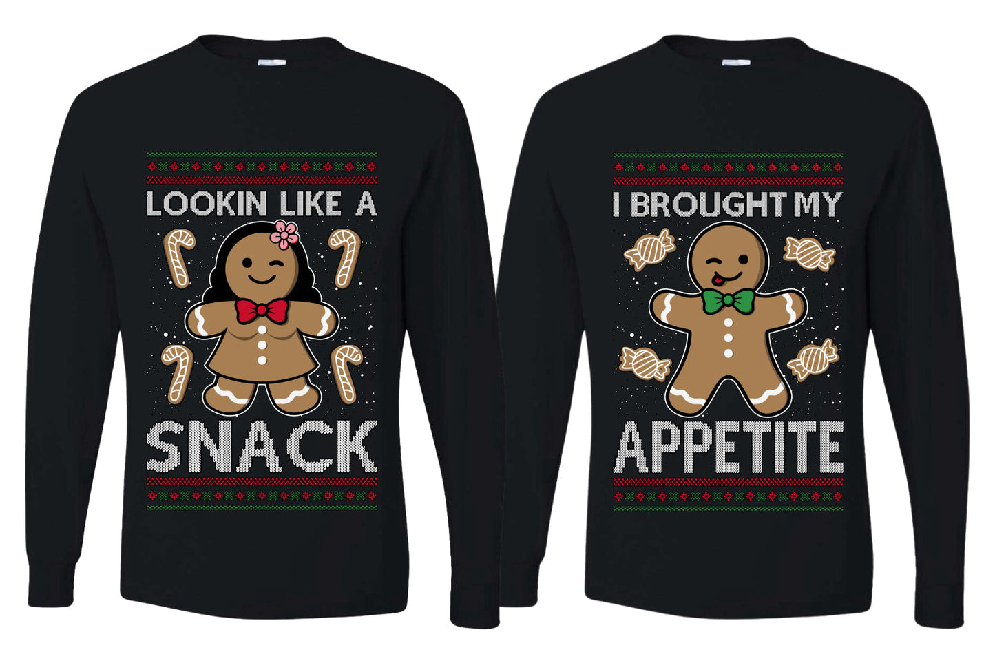I Brought My Appetitie Lookin Like A Snack Sweater Girlfriend Boyfriend Gift His and Hers Matching Ugly Christmas Couple Long Sleeve Shirt