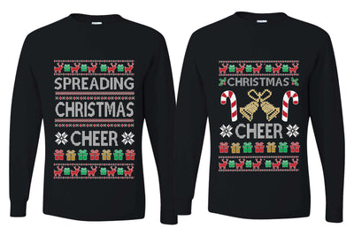Spreading Christmas Cheer Sweater Girlfriend Boyfriend Gift His and Hers Matching Ugly Christmas Couple Long Sleeve Shirt