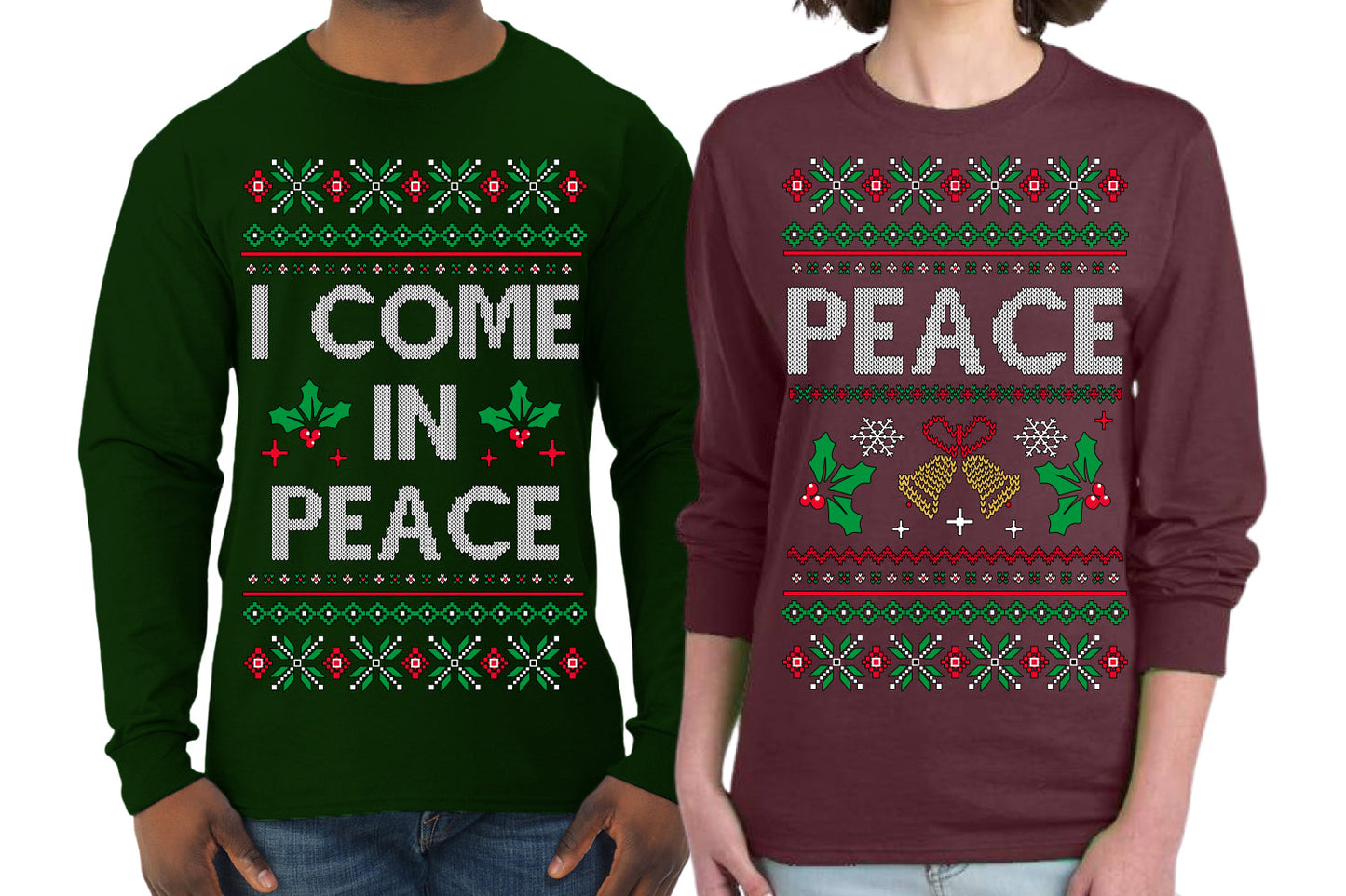 I Come in Peace Funny Matching His and Hers Couples Shirt Girlfriend Boyfriend Gift His and Hers Matching Ugly Christmas Couple Long Sleeve Shirt