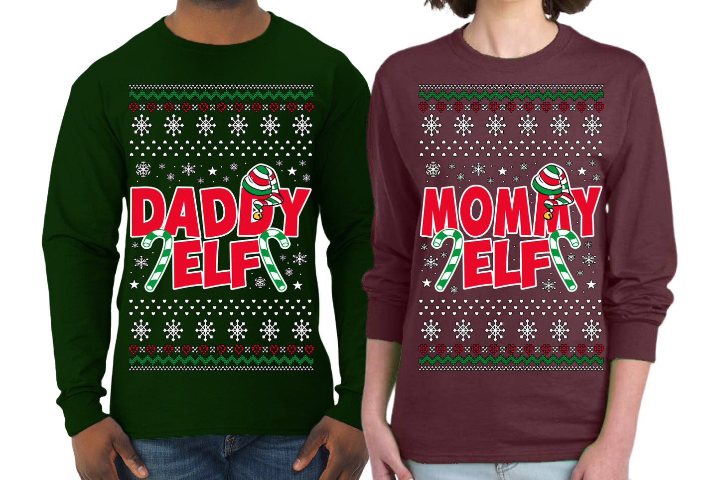 Daddy Elf Mommy Elf Matching His and Hers Couples Shirt Girlfriend Boyfriend Gift His and Hers Matching Ugly Christmas Couple Long Sleeve Shirt