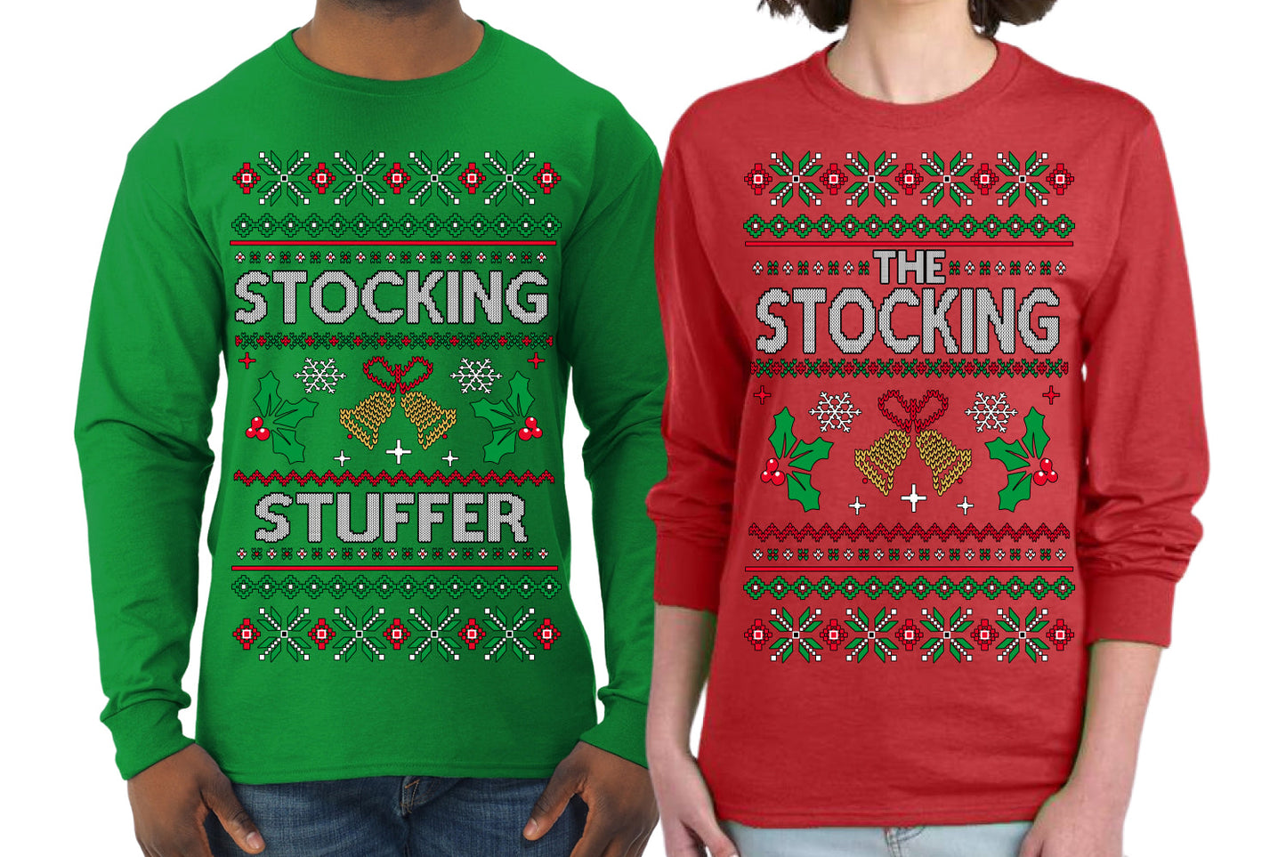 The Stocking, The Stocking Stuffer | Funny  Couples Cute Shirt Girlfriend Boyfriend Gift His and Hers Matching Ugly Christmas Couple Long Sleeve Shirt