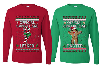 Official Candy Cane Licker Gingerbread Taster Sweater Girlfriend Boyfriend Gift His and Hers Matching Ugly Christmas Couple Long Sleeve Shirt
