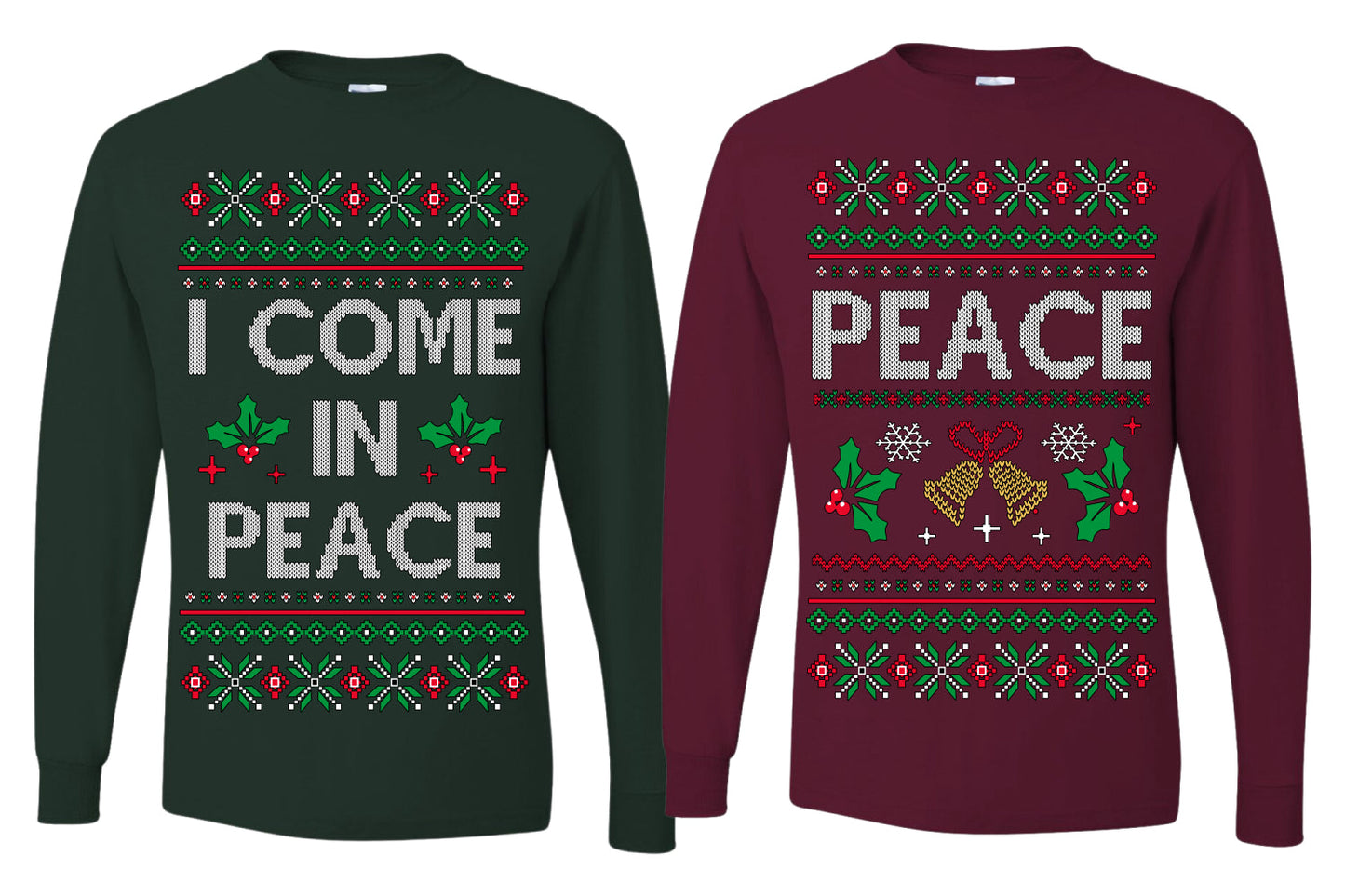 I Come in Peace Funny Matching His and Hers Couples Shirt Girlfriend Boyfriend Gift His and Hers Matching Ugly Christmas Couple Long Sleeve Shirt