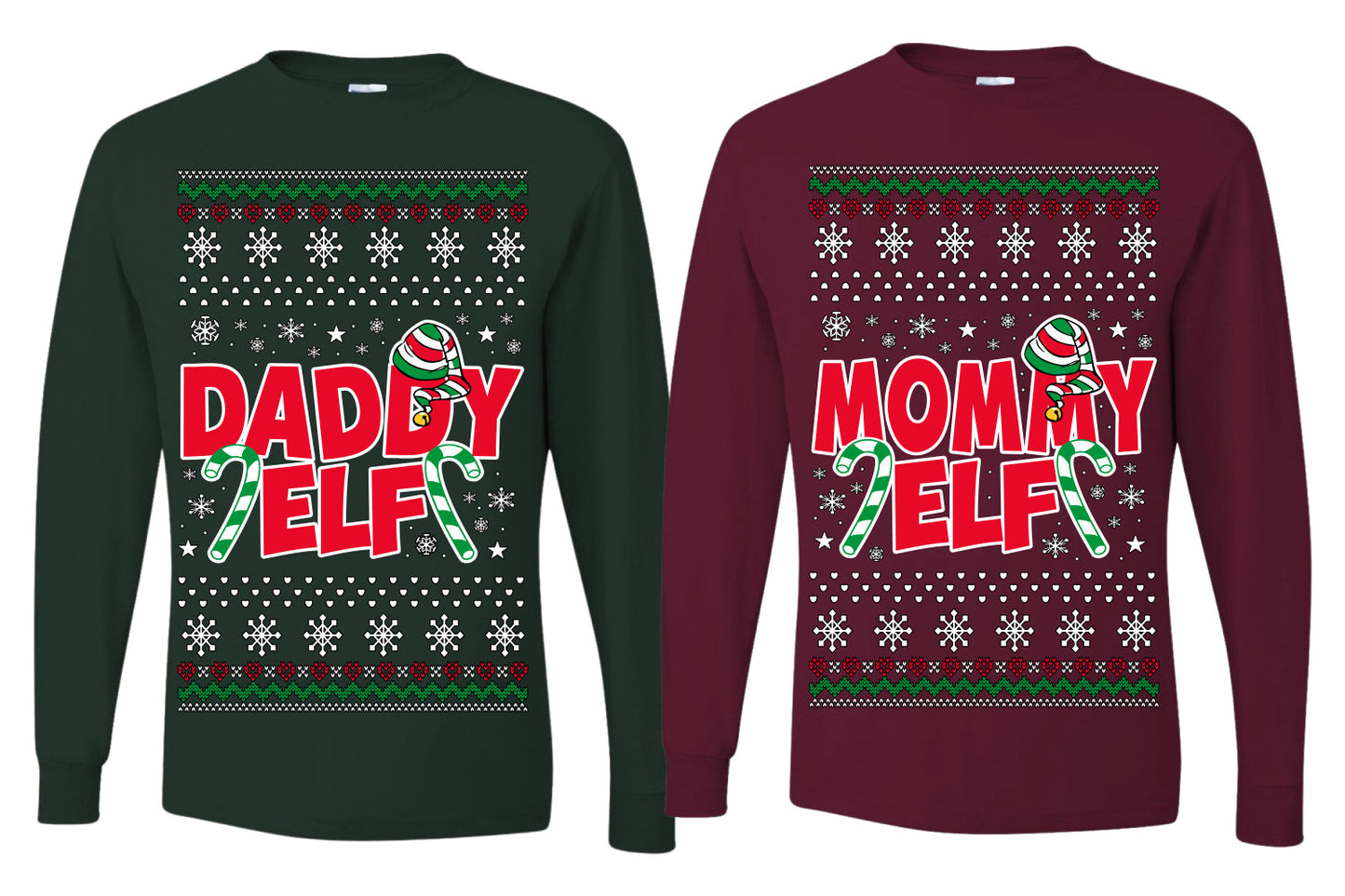 Daddy Elf Mommy Elf Matching His and Hers Couples Shirt Girlfriend Boyfriend Gift His and Hers Matching Ugly Christmas Couple Long Sleeve Shirt