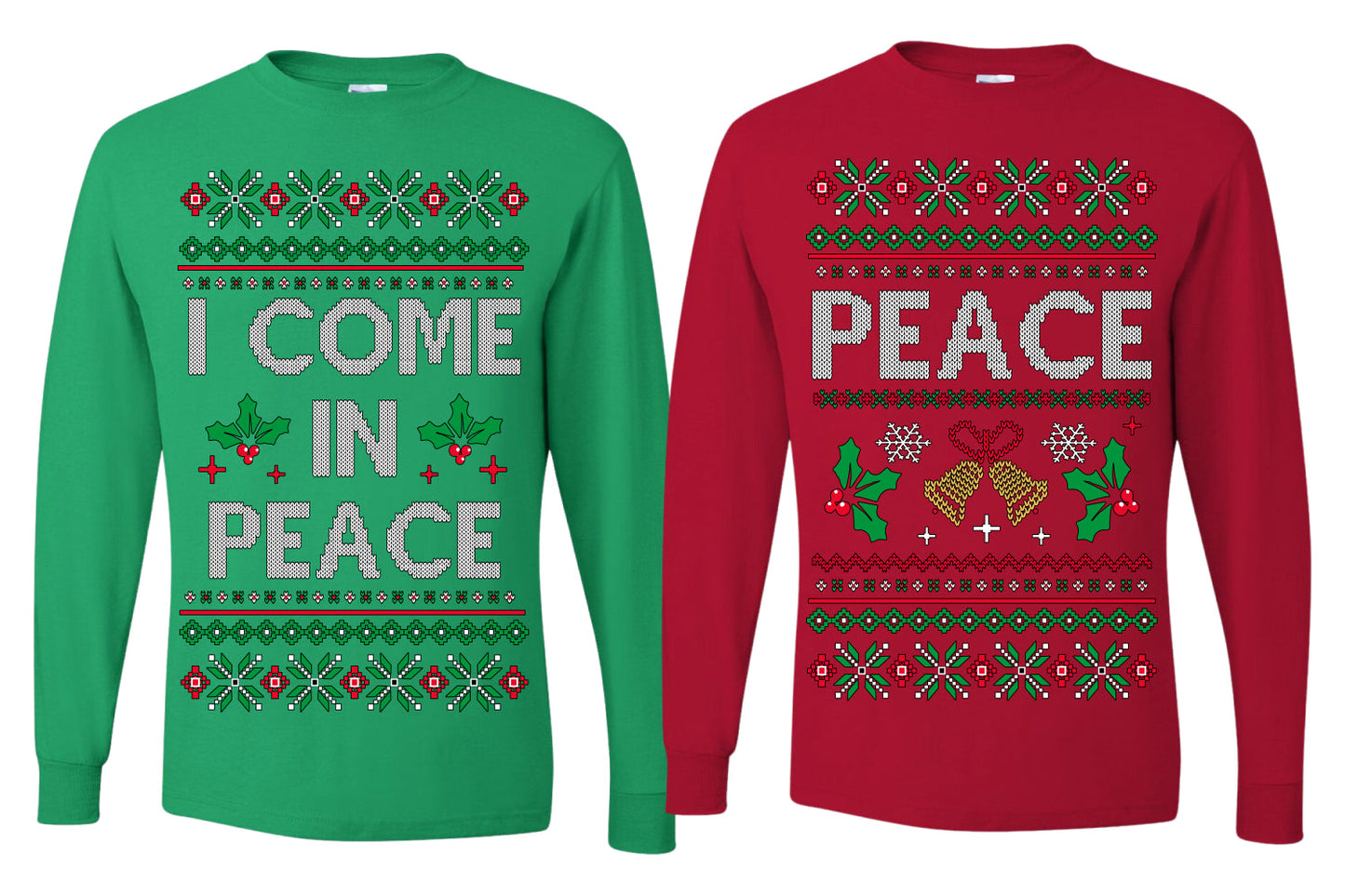 I Come in Peace Funny Matching His and Hers Couples Shirt Girlfriend Boyfriend Gift His and Hers Matching Ugly Christmas Couple Long Sleeve Shirt