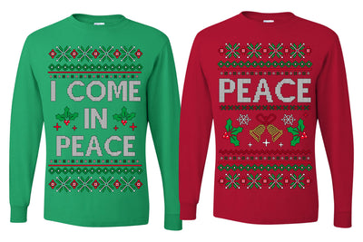I Come in Peace Funny Matching His and Hers Couples Shirt Girlfriend Boyfriend Gift His and Hers Matching Ugly Christmas Couple Long Sleeve Shirt
