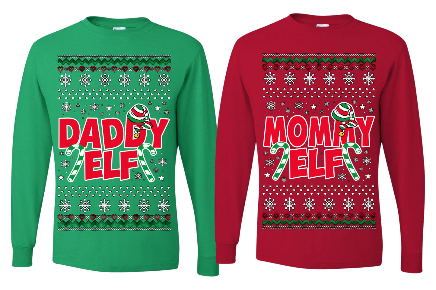 Daddy Elf Mommy Elf Matching His and Hers Couples Shirt Girlfriend Boyfriend Gift His and Hers Matching Ugly Christmas Couple Long Sleeve Shirt