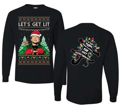Let's Get Lit Clark Vacation Movie Parody Ugly Christmas Front and Back Sweater Mens Long Sleeve Shirt