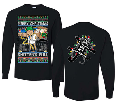 Merry Christmas Shitter's Full Ugly Christmas Front and Back Sweater Mens Long Sleeve Shirt