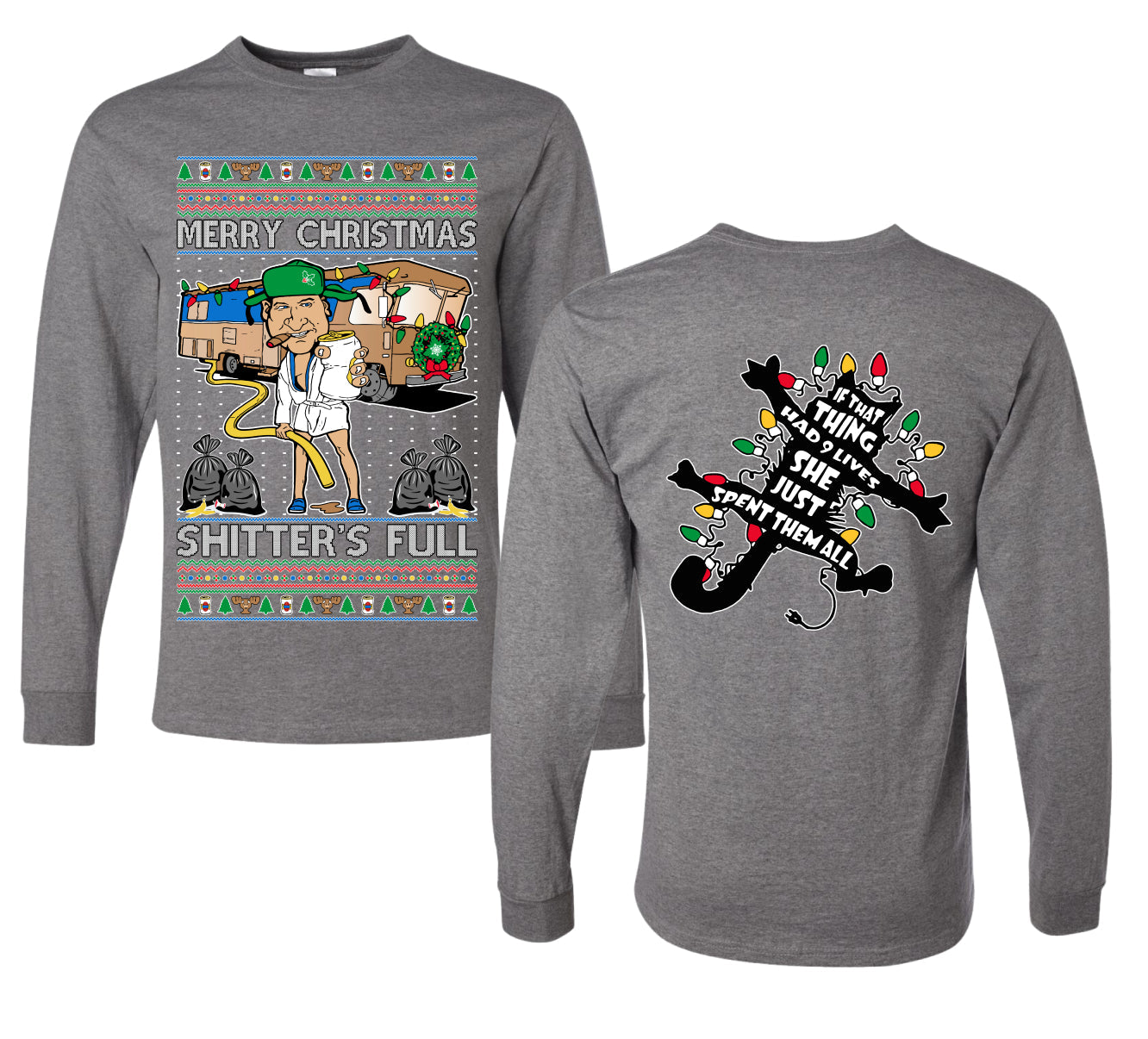 Merry Christmas Shitter's Full Ugly Christmas Front and Back Sweater Mens Long Sleeve Shirt