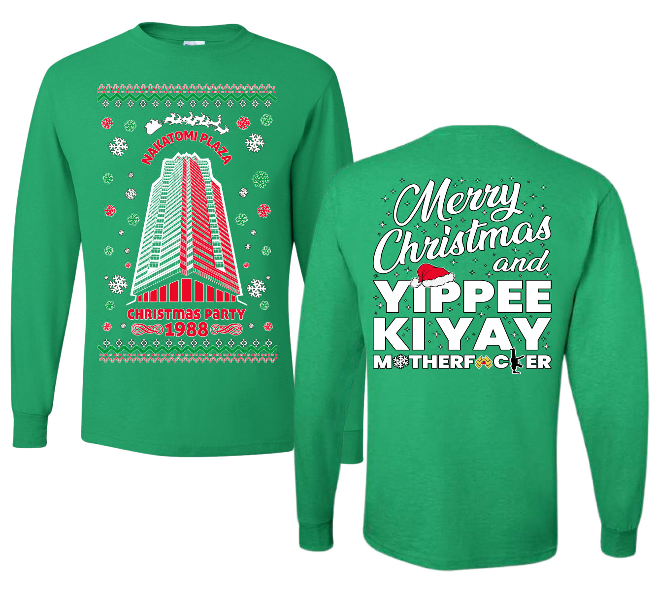 Nakatomi Plaza Christmas Party 1988 Ugly Christmas Front and Back Sweater Mens Long Sleeve Shirt