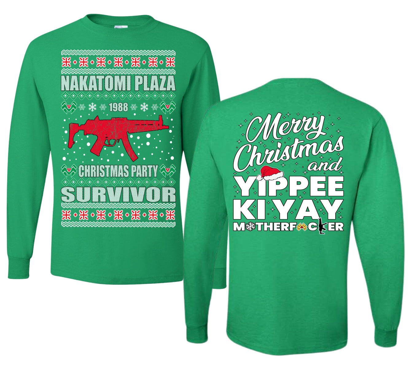 Christmas Party Survivor Nakatomi Plaza 1988 Ugly Christmas Front and Back Sweater Mens Long Sleeve Shirt