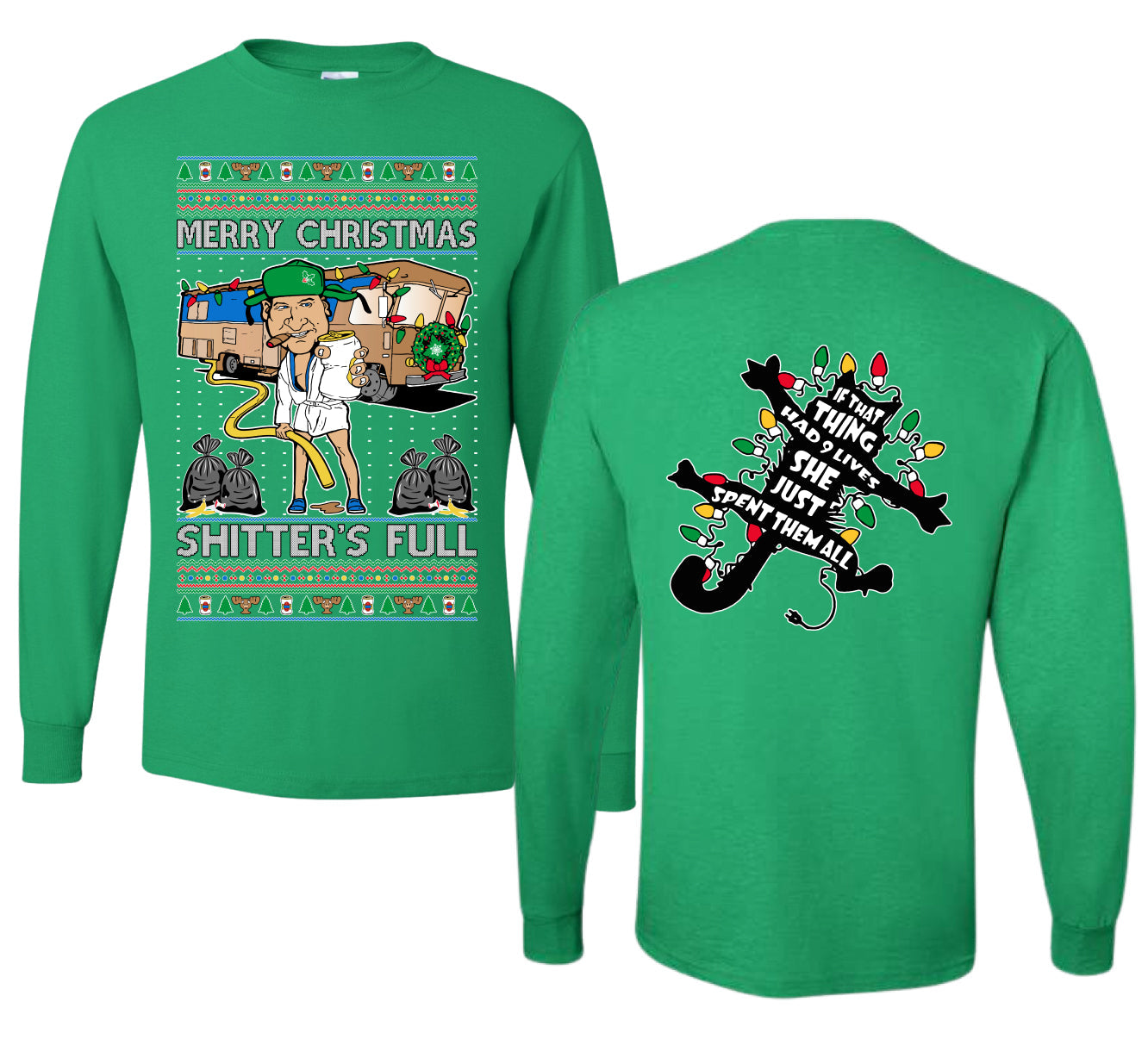 Merry Christmas Shitter's Full Ugly Christmas Front and Back Sweater Mens Long Sleeve Shirt