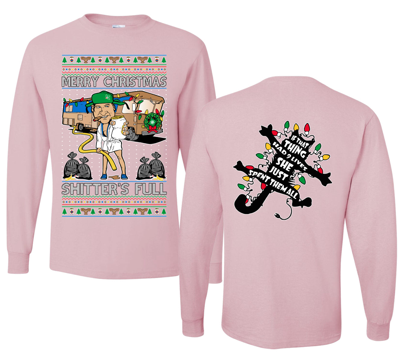 Merry Christmas Shitter's Full Ugly Christmas Front and Back Sweater Mens Long Sleeve Shirt