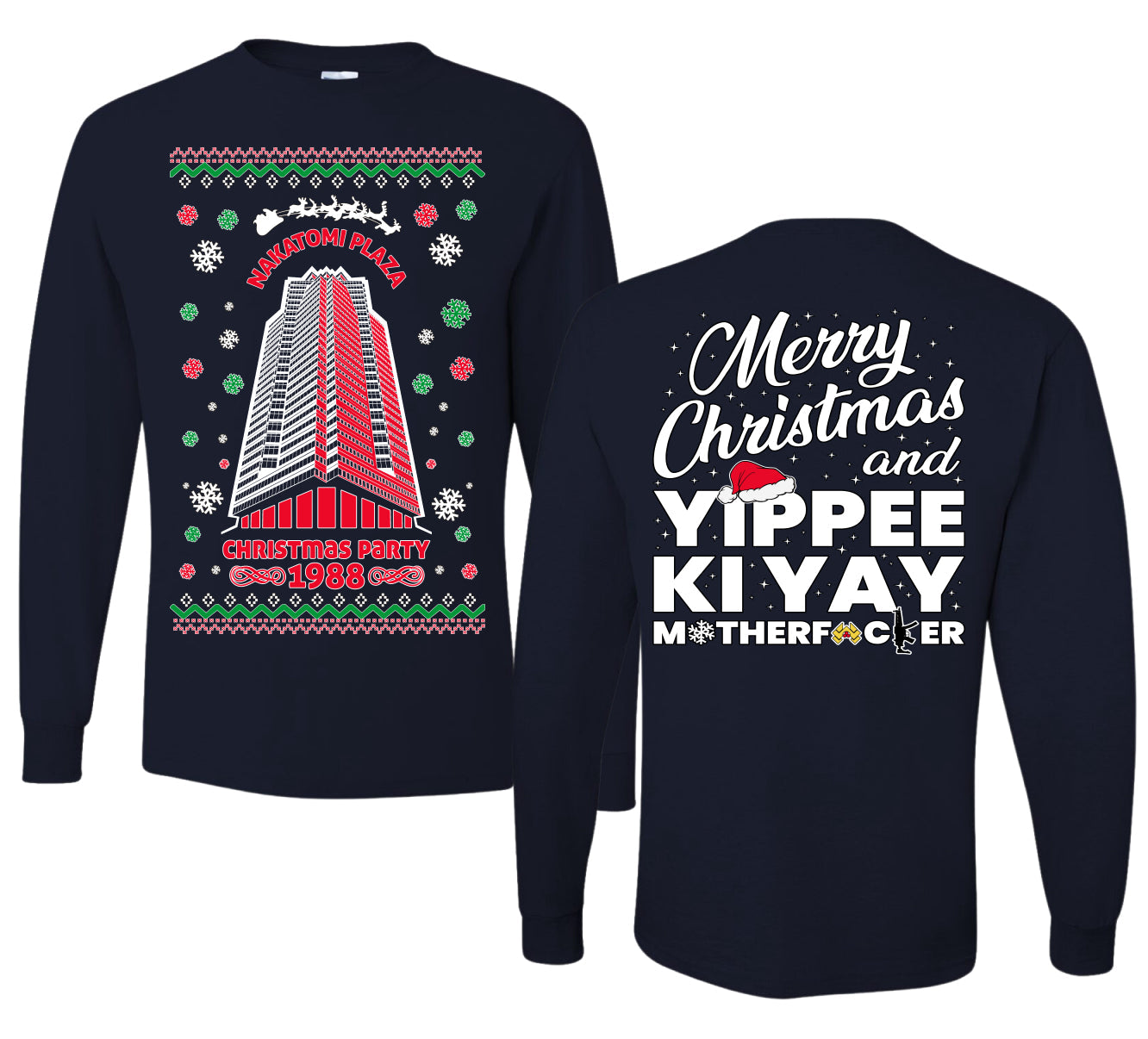 Nakatomi Plaza Christmas Party 1988 Ugly Christmas Front and Back Sweater Mens Long Sleeve Shirt