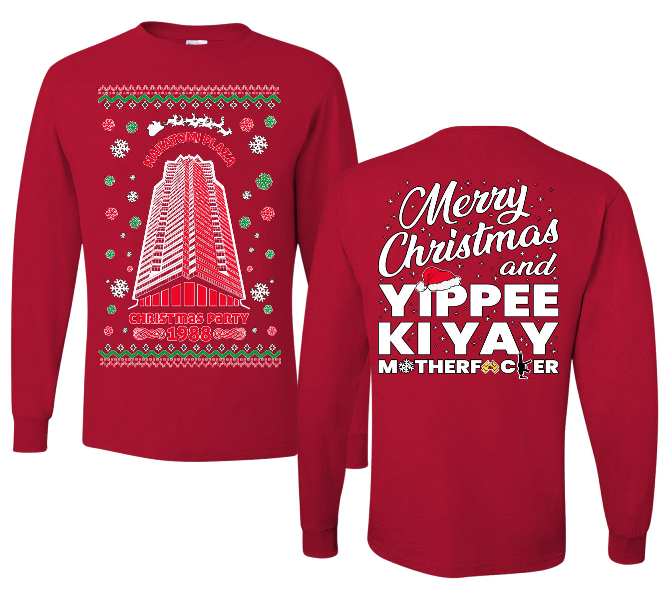 Nakatomi Plaza Christmas Party 1988 Ugly Christmas Front and Back Sweater Mens Long Sleeve Shirt