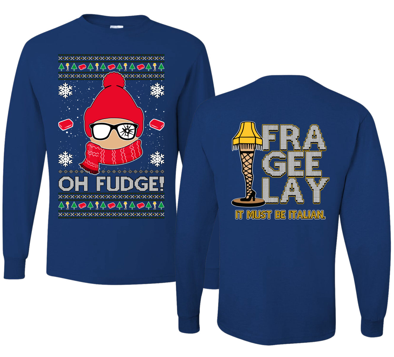 Oh Fudge Funny Story Ugly Christmas Front and Back Sweater Mens Long Sleeve Shirt
