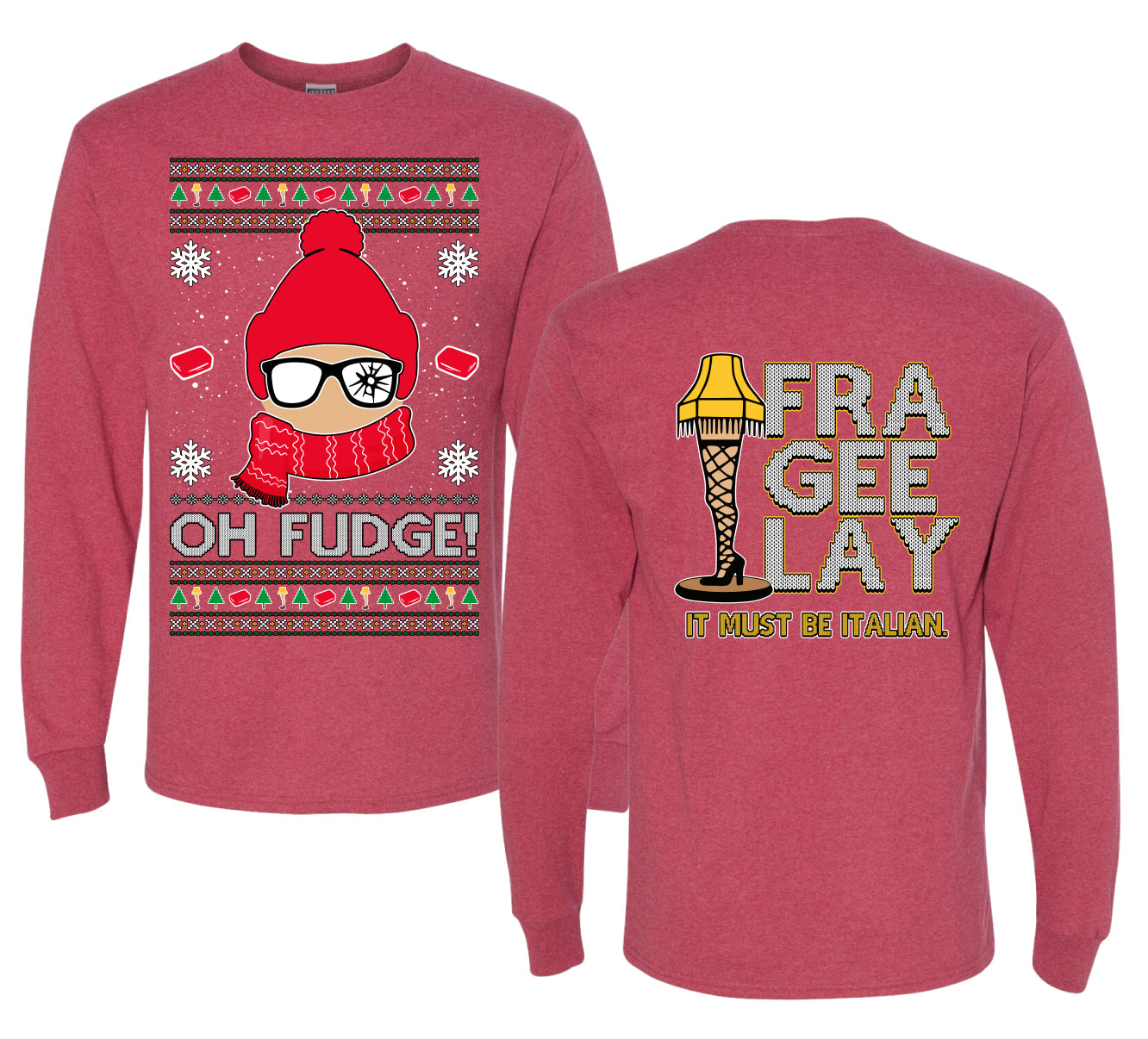 Oh Fudge Funny Story Ugly Christmas Front and Back Sweater Mens Long Sleeve Shirt