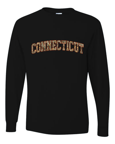 Connecticut  Camo Fill Orange Outline Sweater, Unisex Mens Long Sleeve Shirt