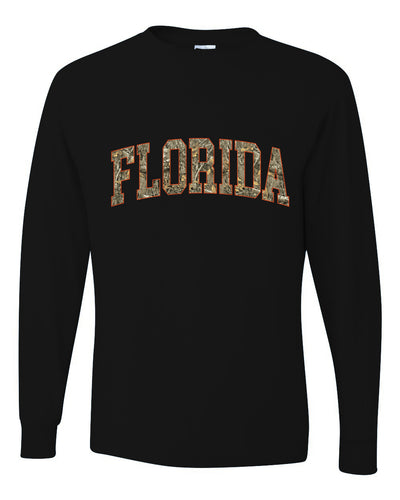 Florida  Camo Fill Orange Outline Sweater, Unisex Mens Long Sleeve Shirt