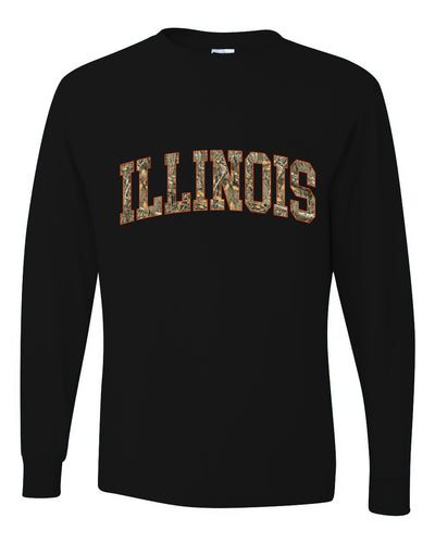 Illinois  Camo Fill Orange Outline Sweater, Unisex Mens Long Sleeve Shirt