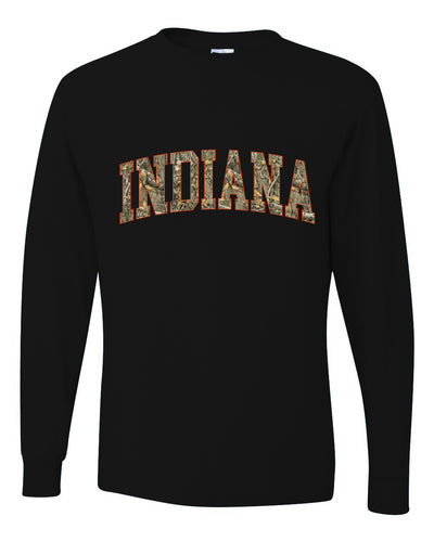 Indiana  Camo Fill Orange Outline Sweater, Unisex Mens Long Sleeve Shirt