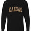 Kansas  Camo Fill Orange Outline Sweater, Unisex Mens Long Sleeve Shirt
