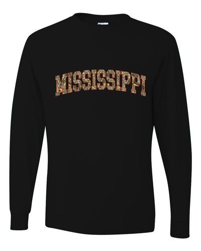 Mississippi  Camo Fill Orange Outline Sweater, Unisex Mens Long Sleeve Shirt