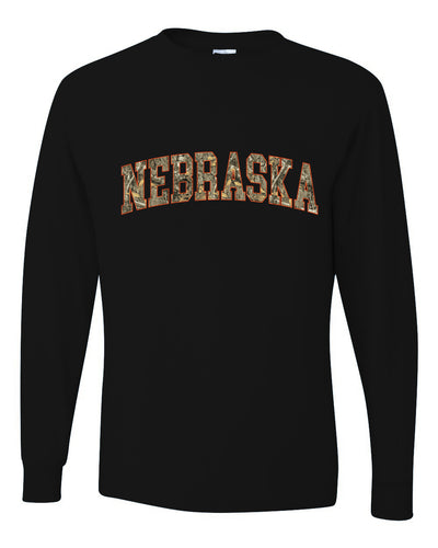 Nebraska  Camo Fill Orange Outline Sweater, Unisex Mens Long Sleeve Shirt
