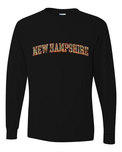 New Hampshire  Camo Fill Orange Outline Sweater, Unisex Mens Long Sleeve Shirt
