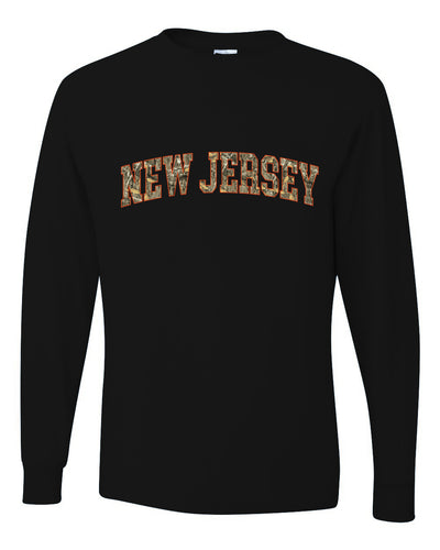 New Jersey  Camo Fill Orange Outline Sweater, Unisex Mens Long Sleeve Shirt