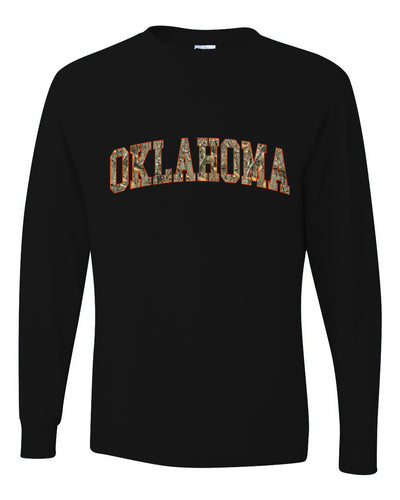 Oklahoma  Camo Fill Orange Outline Sweater, Unisex Mens Long Sleeve Shirt