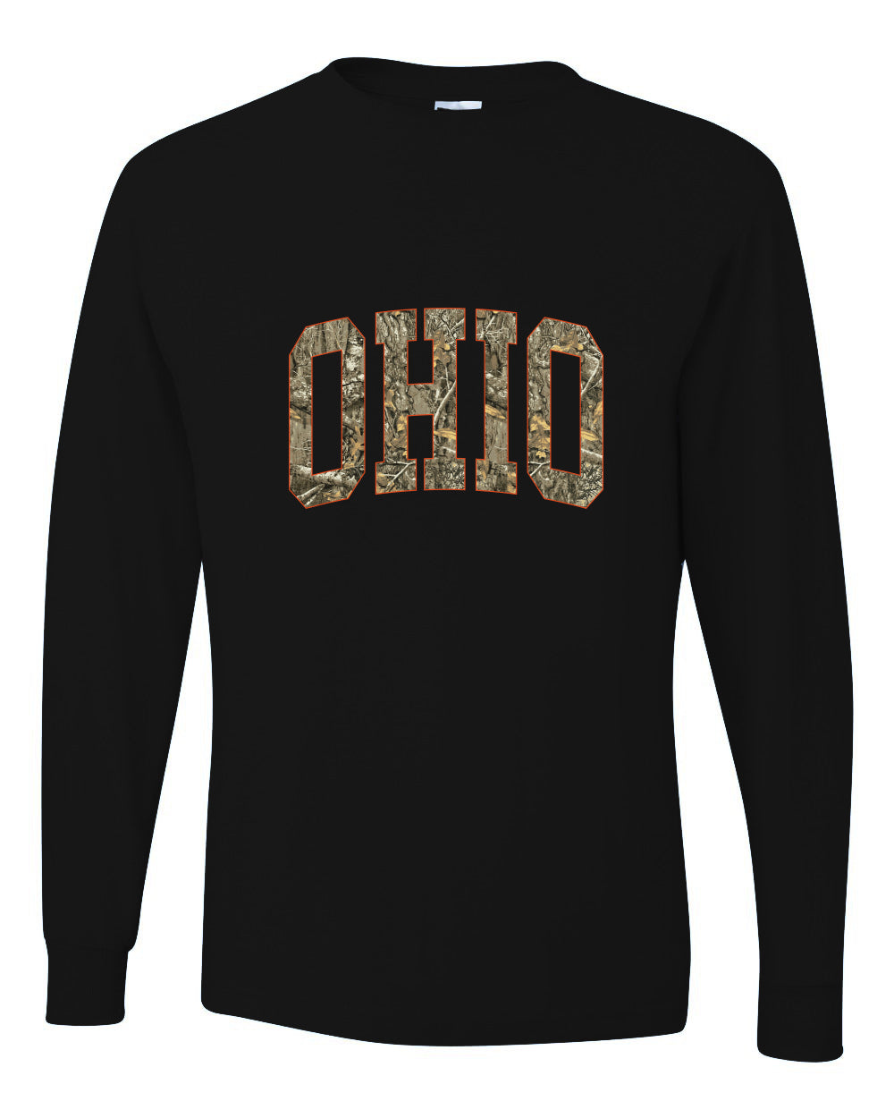 Ohio  Camo Fill Orange Outline Sweater, Unisex Mens Long Sleeve Shirt