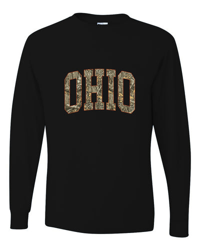 Ohio  Camo Fill Orange Outline Sweater, Unisex Mens Long Sleeve Shirt